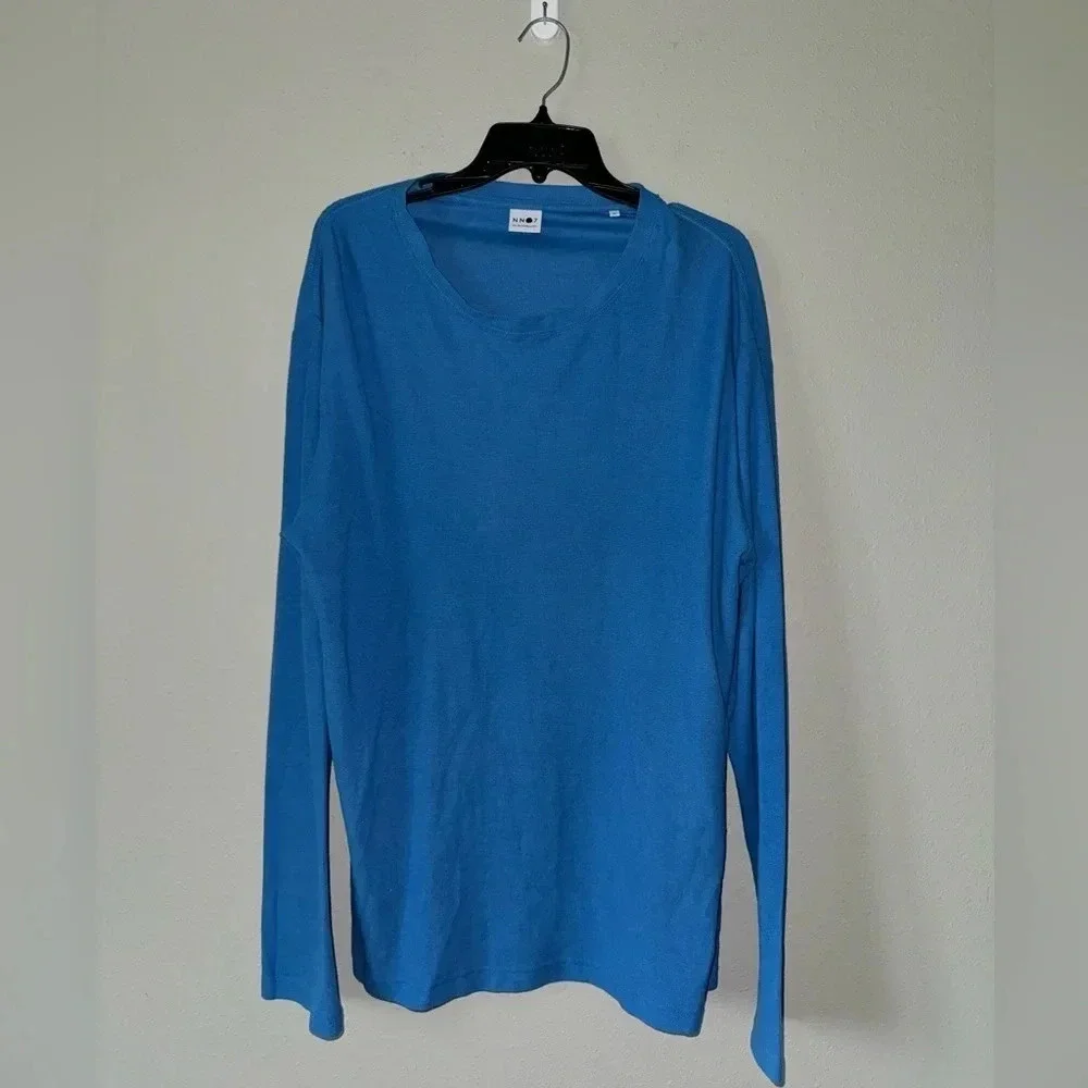 N No 7 No Nationality Blue Waffle Long Sleeve Shirt Medium - Picture 1 of 6